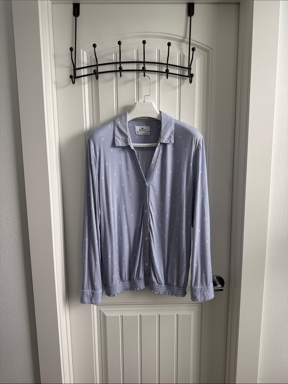 Buttercloth Light Blue and Whote Striped Shirt with Micro Dot Print Pre-Tucked